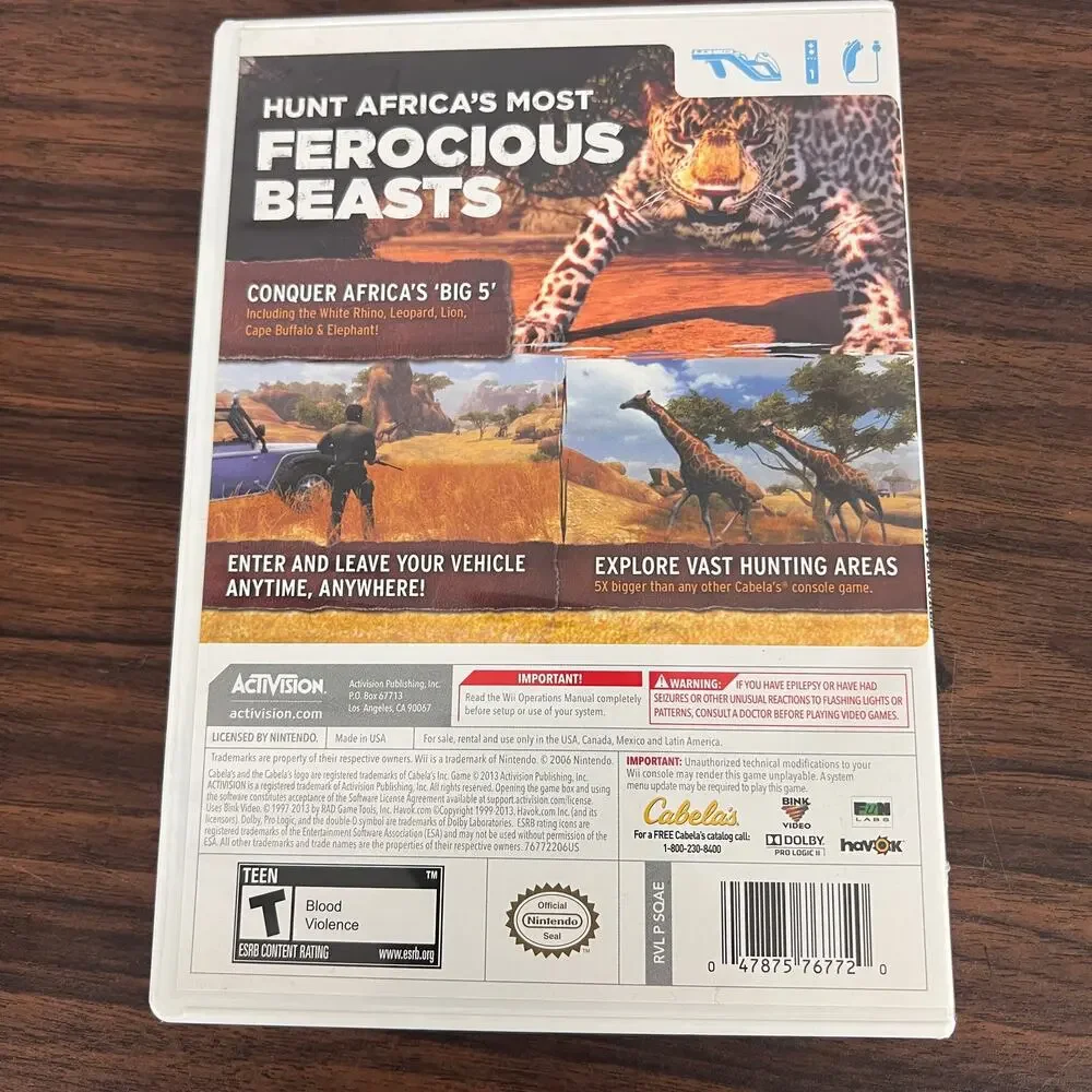 Wii Cabela's Lot 2 Video Games African Adventures Big Game Hunter 2010 Hunting